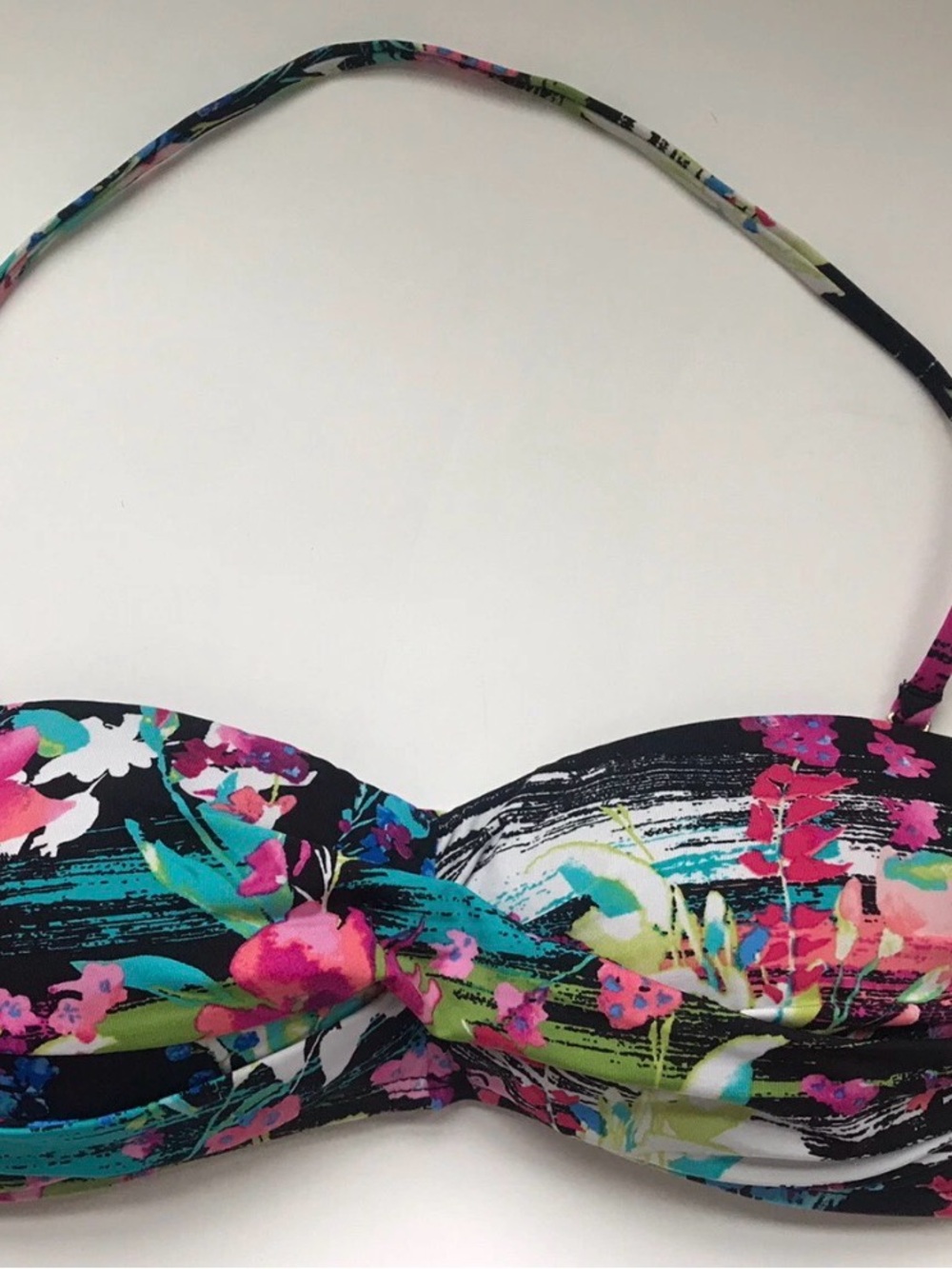 Apt. 9 Black Floral Twist-Front Bandeau Bikini Top with Multicolor Print